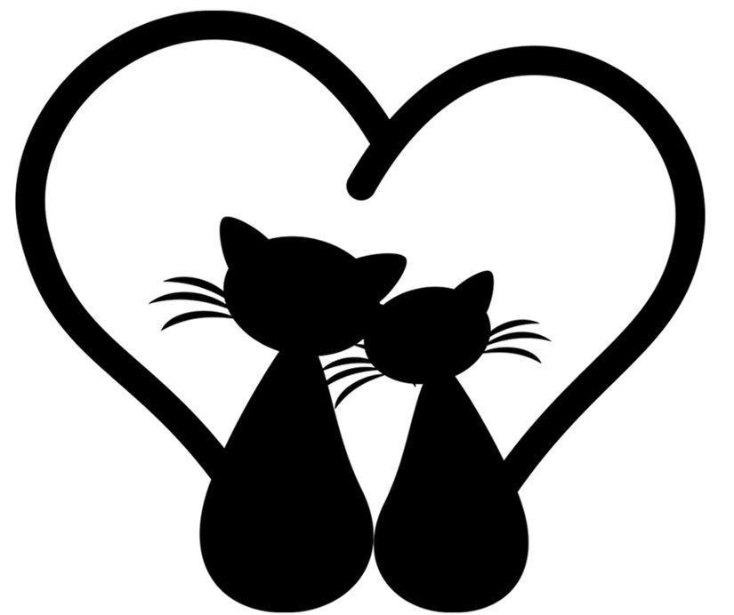 طرح مینیمال ساده دو گربه و یک قلب