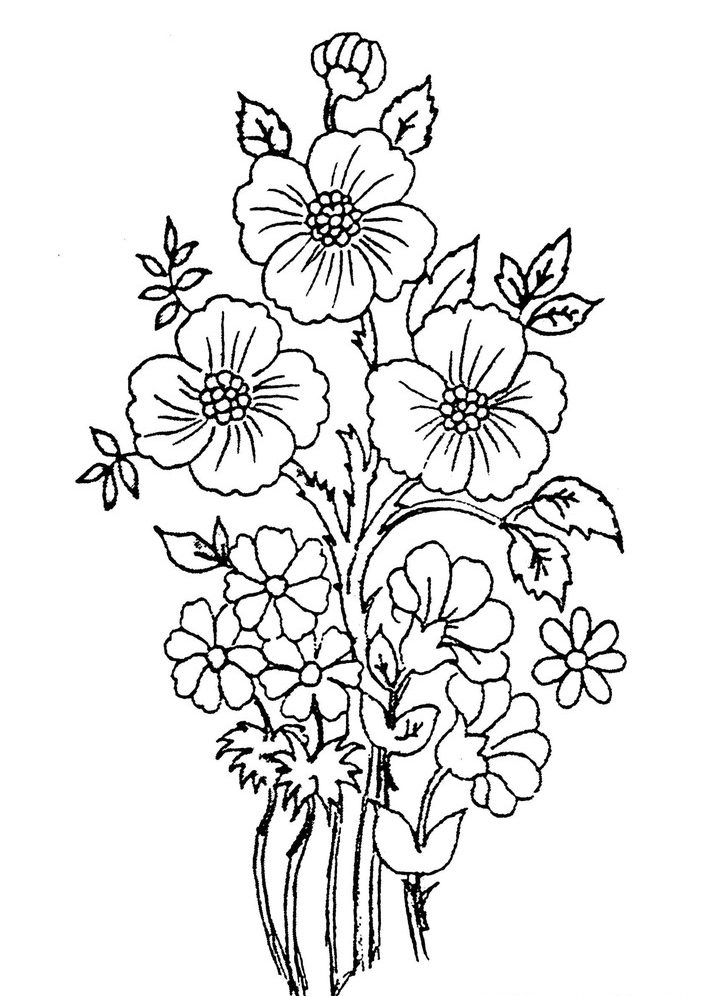 طرخ خام گلدوزی با دست شاخه های گل