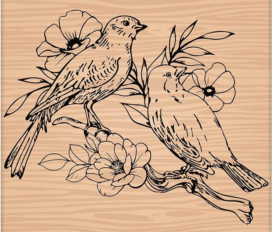 طرح خام گلدوزی پرنده بر روی شاخه گل