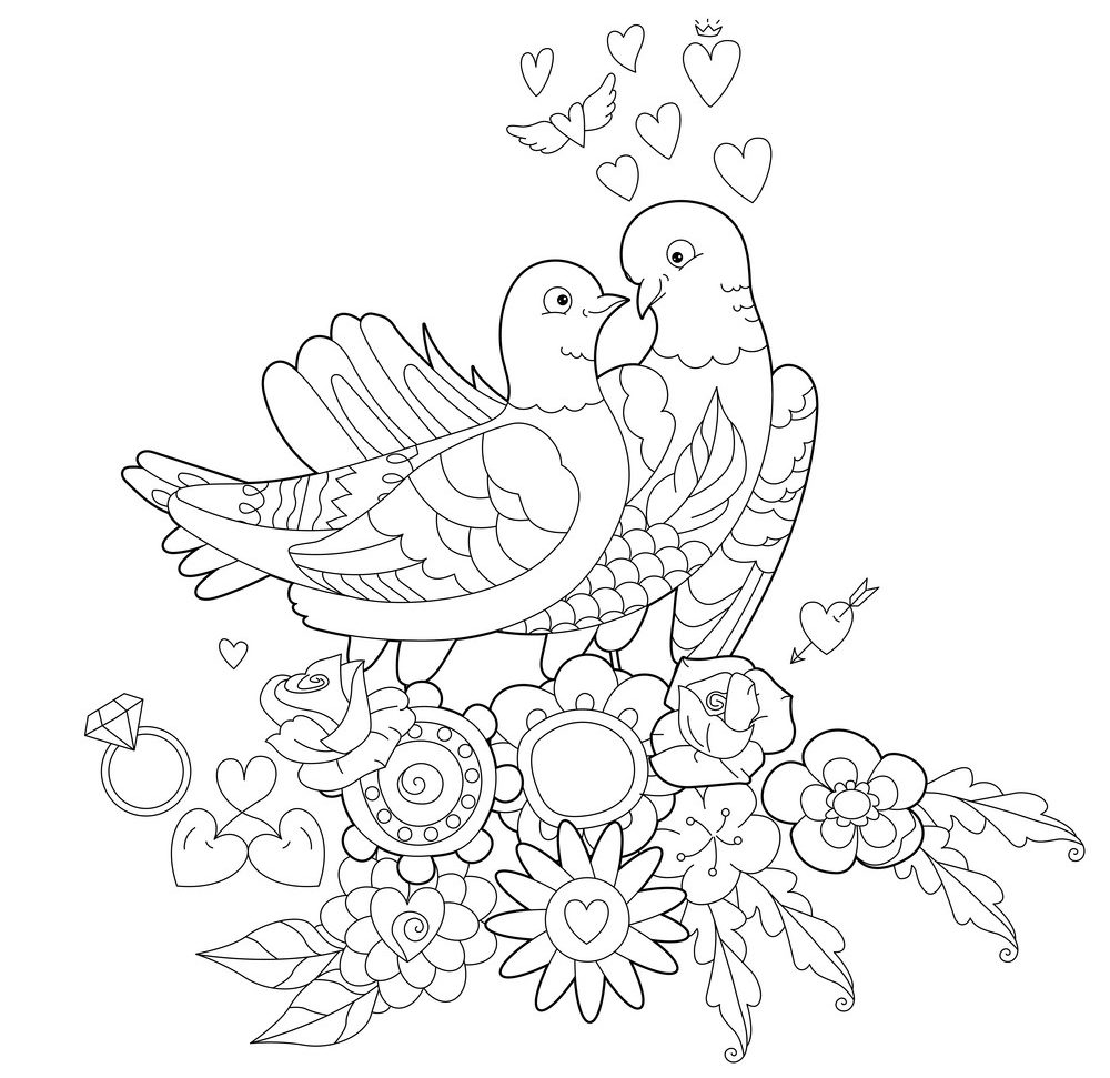 طرح خام گلدوزی پرنده دو کبوتر عاشق